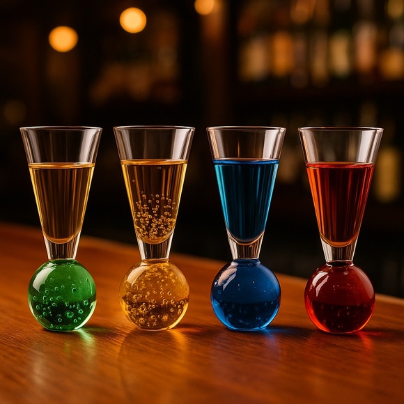 Vintage Hand Blown Cordial Bubble Ball Shot Bar Glasses Set of 4 - Picture 3 of 12